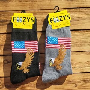 NWT Foozy's Men's American Flag Eagle Socks - Black and Gray